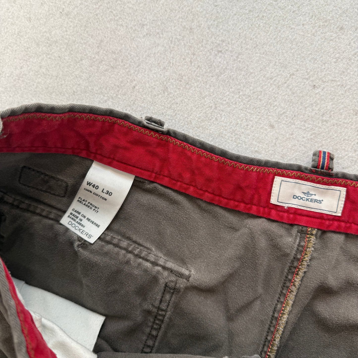 Dockers Flat Front Relaxed Fit Men's Faded Gray Chino Khaki Pants Size 40x30