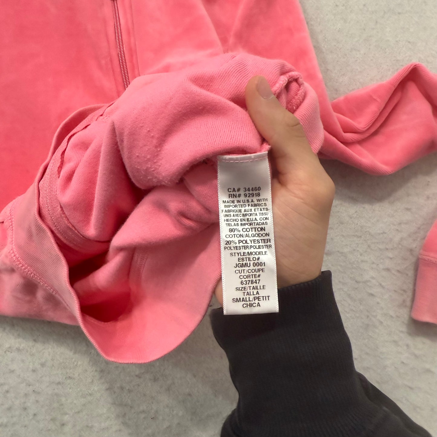Vintage Juicy Couture Women's Pink Velour Zip-Up Hoodie Loungewear Pocket Size S