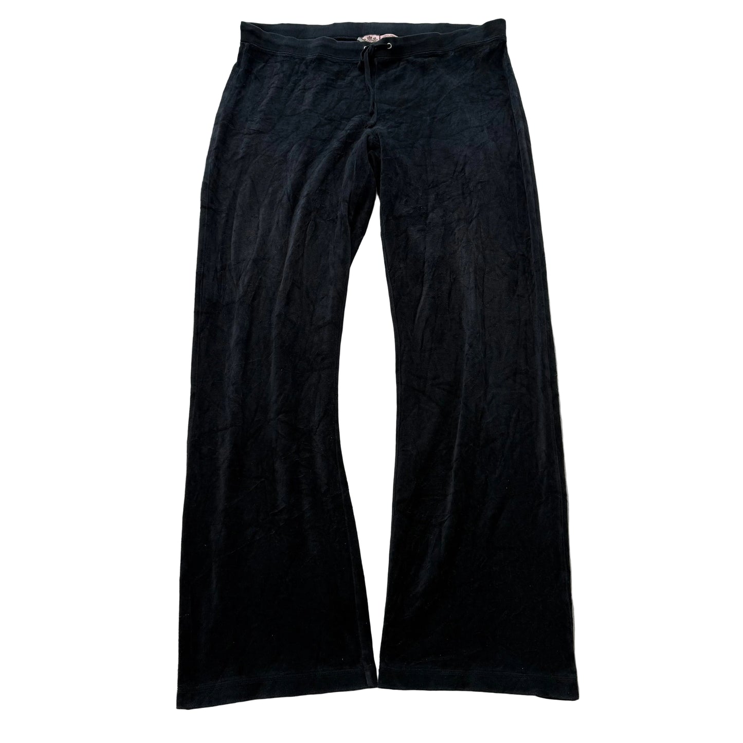 Vintage Juicy Couture Women's Black Velour Flared Track Pant Loungewear Size L