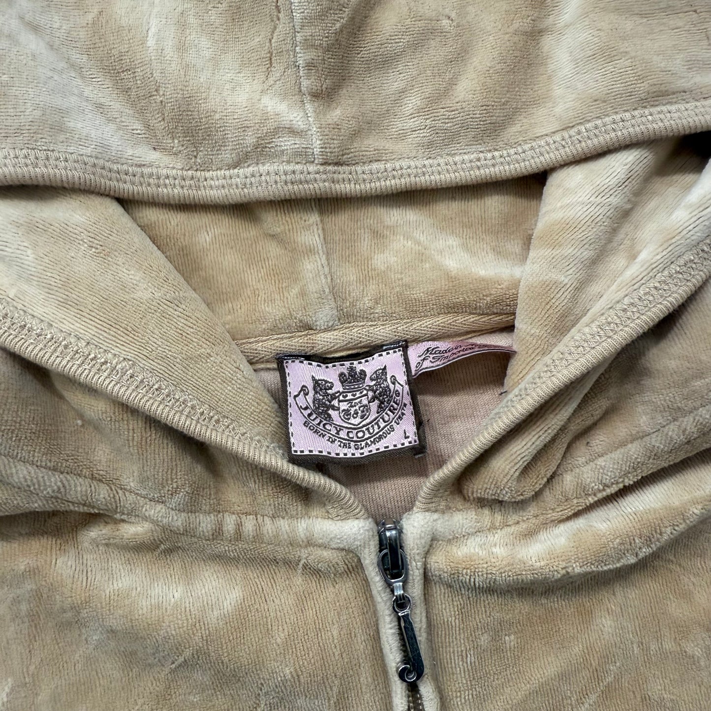 Vintage Juicy Couture Scottie Dogs Women's Camel Velour Hoodie Rhinestone Size L