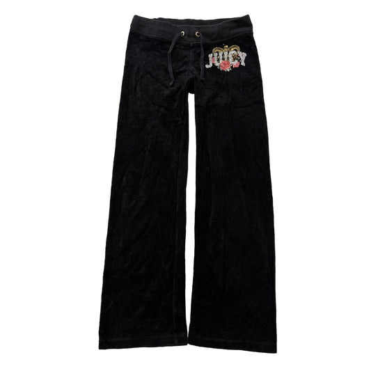 Juicy Couture Women's Black Velour Flared Track Pant Rhinestones Logo Y2K Size 7