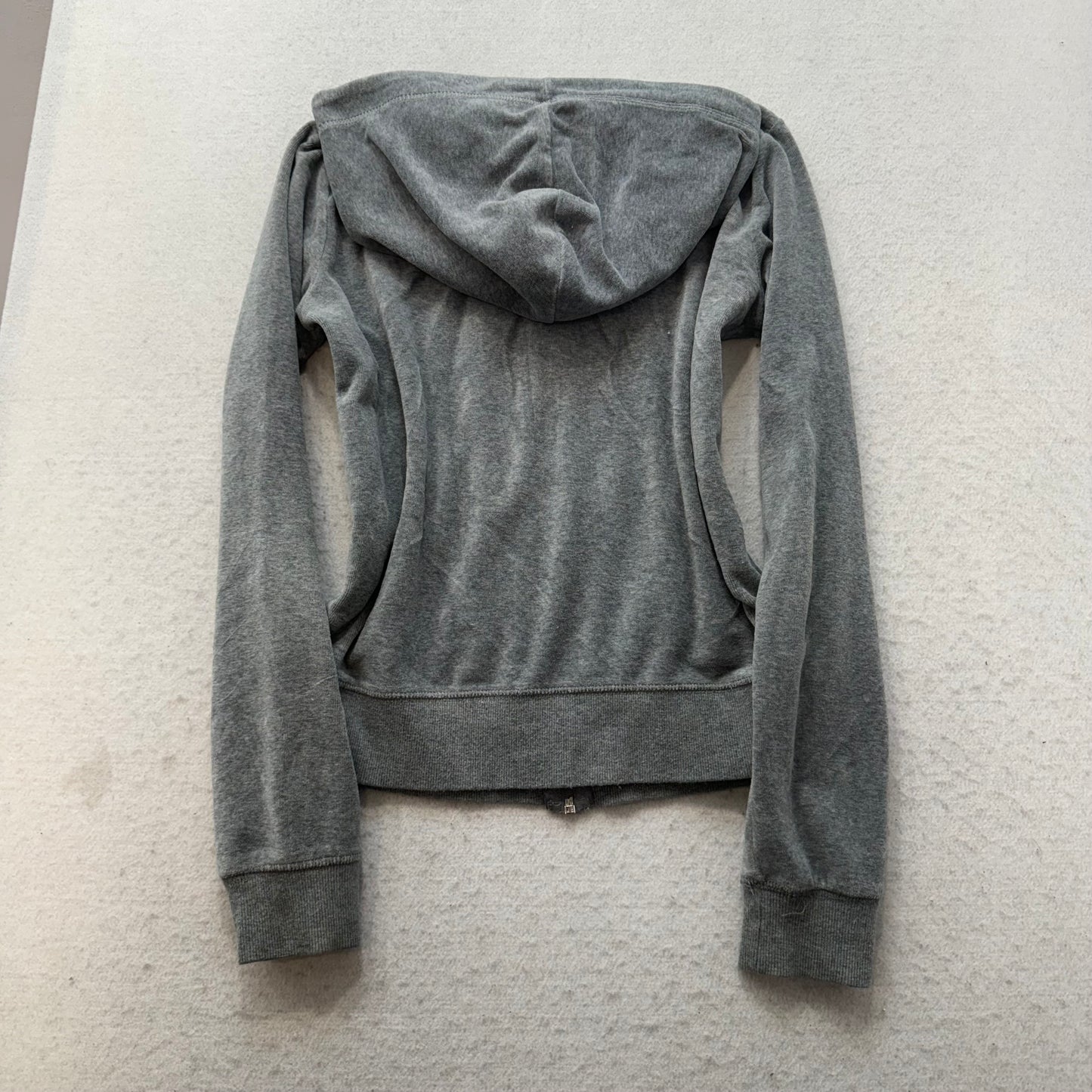 Juicy Couture Women's Grey Velour Zip-Up Hoodie Drawstring Pockets Y2K Size M