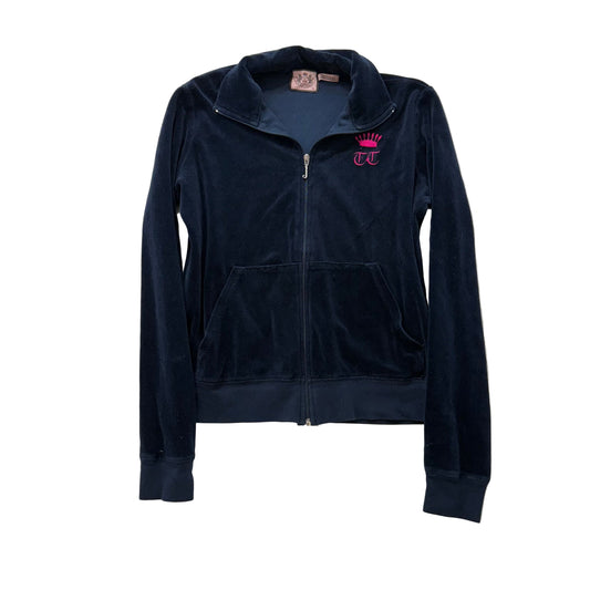 Vintage Juicy Couture pink embroidery navy velour jacket size XL