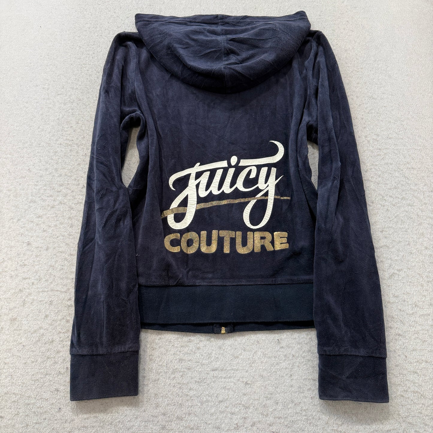Juicy Couture Women's Navy Blue Velour Tracksuit Set Hoodie & Pants Y2K Size M