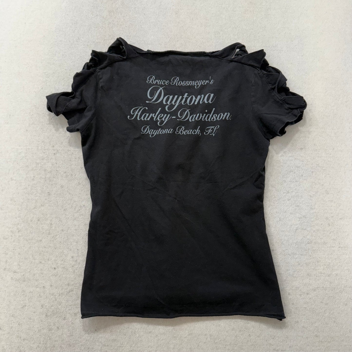 Harley-Davidson Women's T-Shirt Shredded Short Sleeve V-Neck Wing Graphic Size L