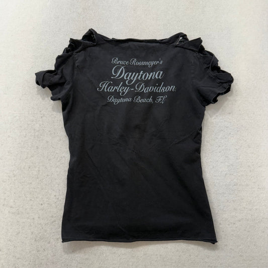 Harley-Davidson Women's T-Shirt Shredded Short Sleeve V-Neck Wing Graphic Size L