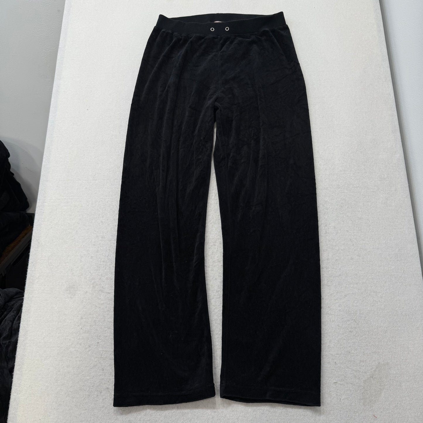 Juicy Couture Black Velour Tracksuit Set Zip Up Hoodie & Flare Pant Logo Size M