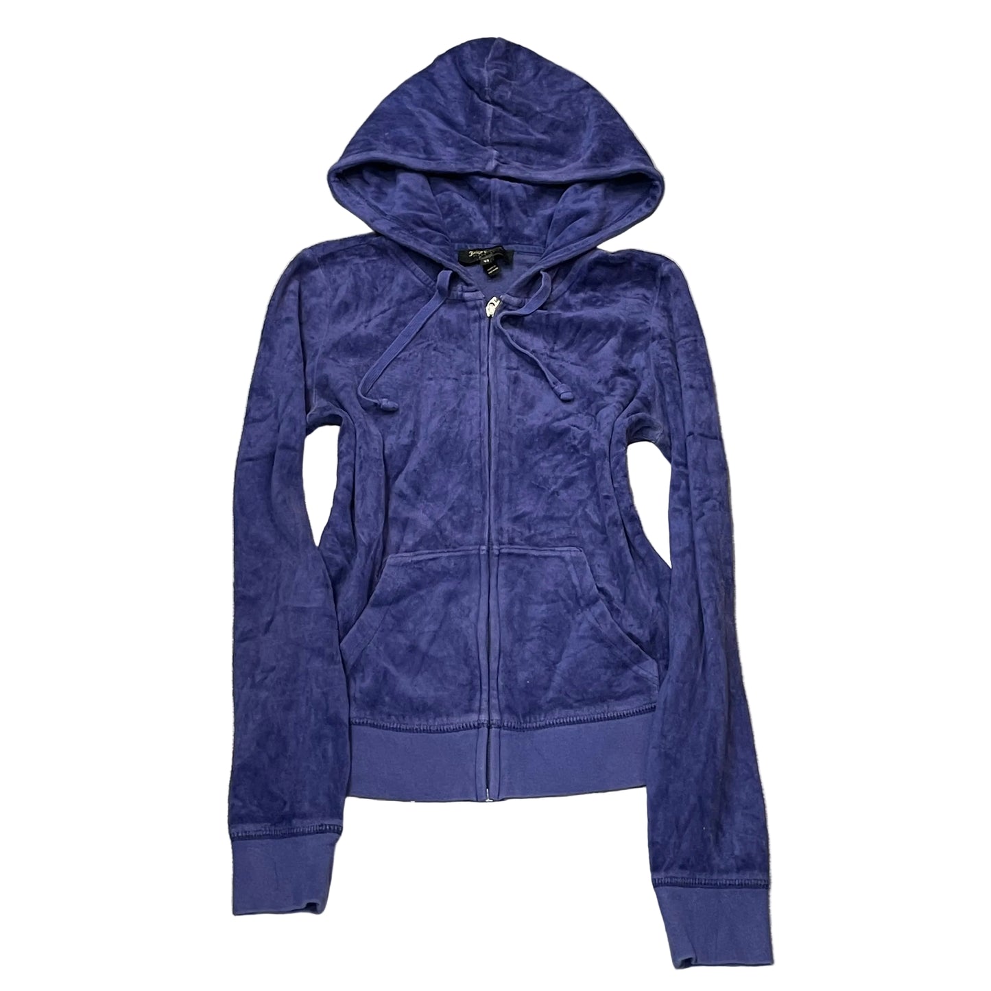 Juicy Couture Women's Indigo Blue Velour Zip-Up Hoodie Drawstring Pocket Size XS