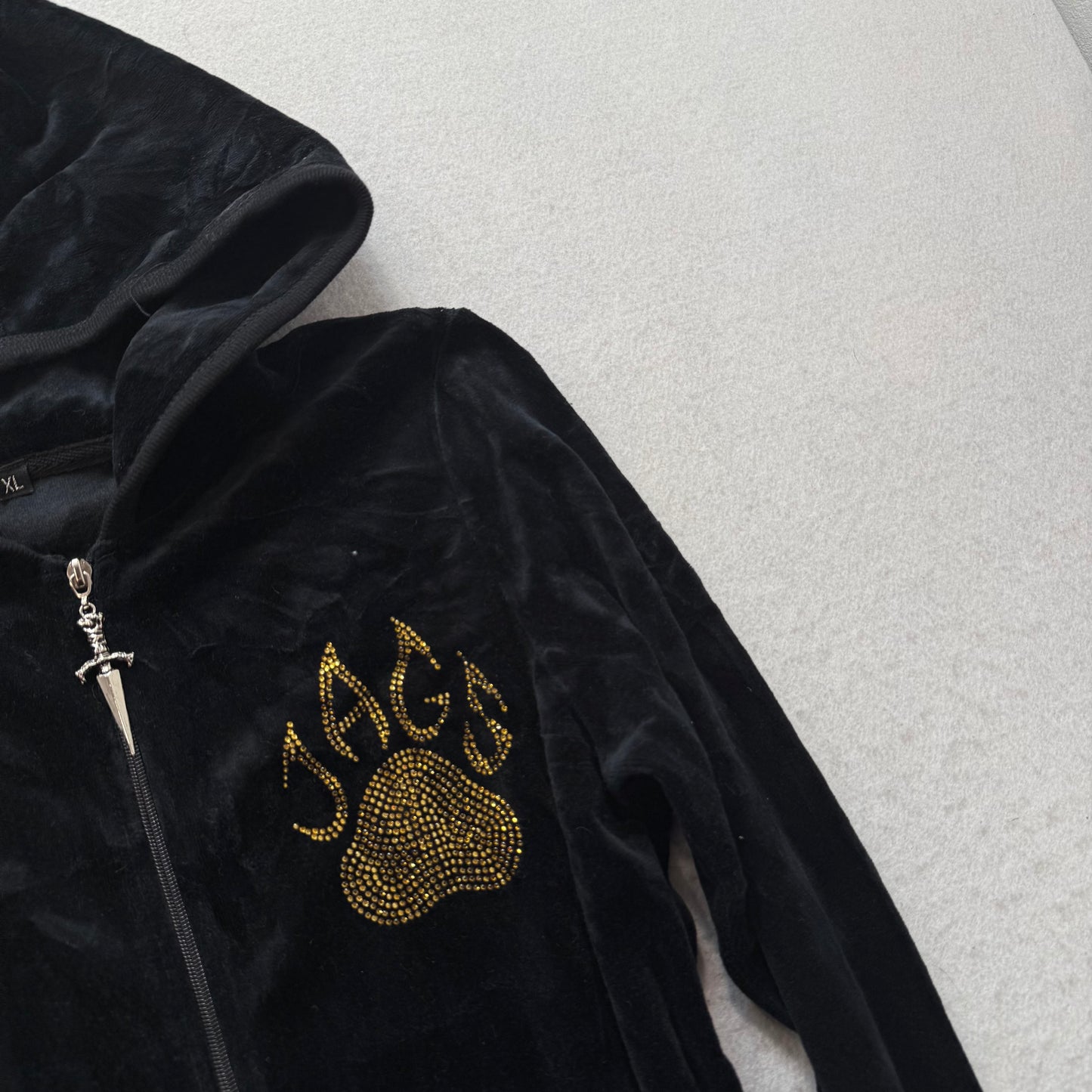 Top Gun All Stars Womens Black Zip Up Hoodie Gold Silver Rhinestone Logo Size XL