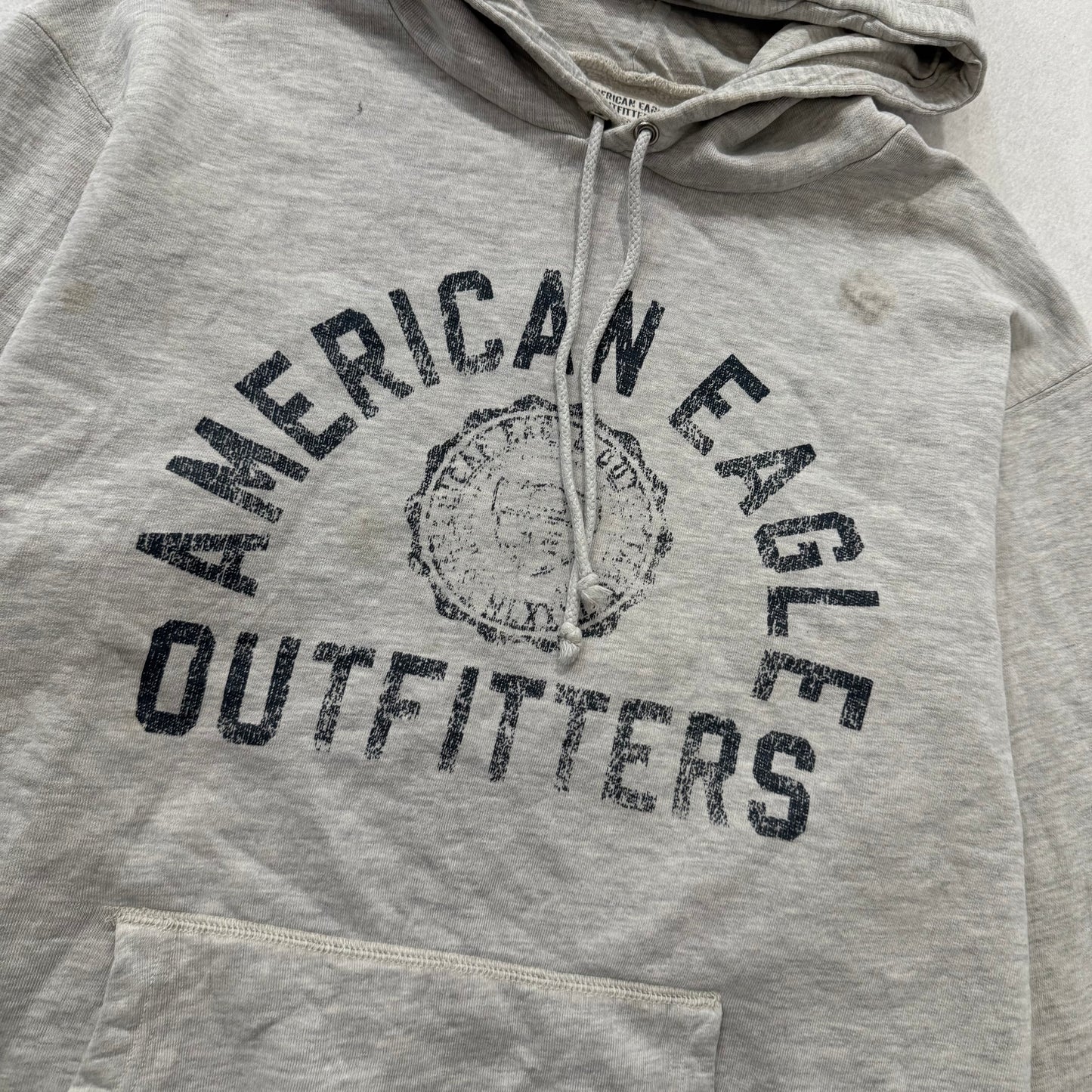 American Eagle Outfitters Men's Light Gray Cotton Pullover Hoodie Logo Size L