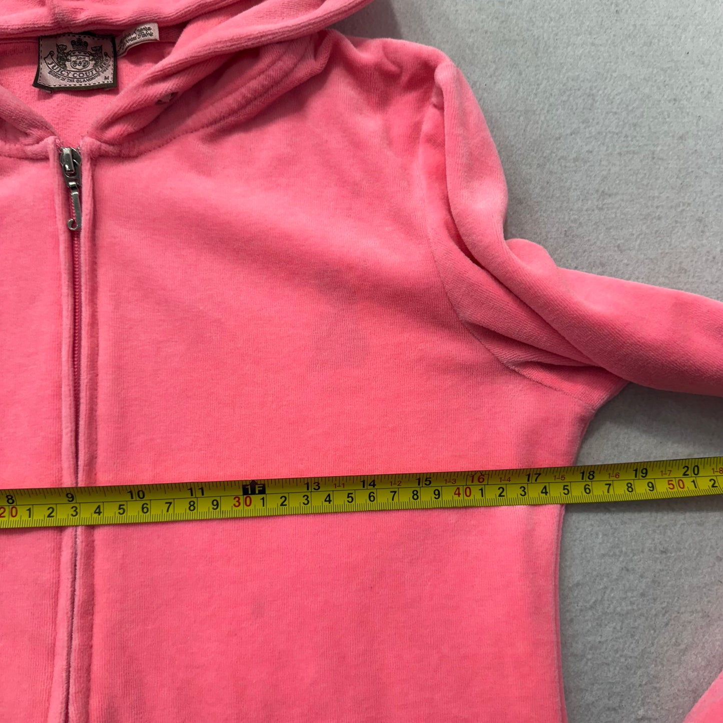 Juicy Couture Womens Vibrant Pink Velour Zip-Up Hoodie Loungewear Pockets Size M