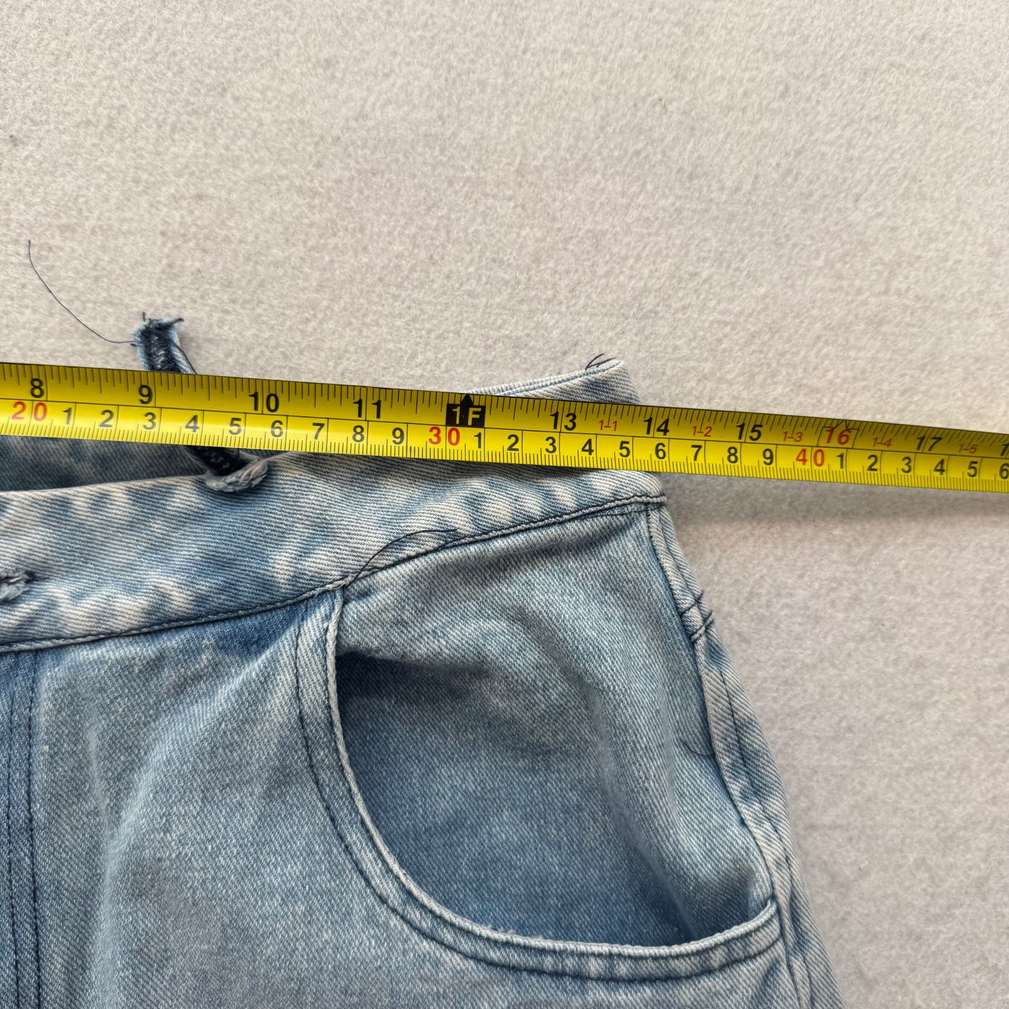 Women's Blue Light Wash Wide Leg Baggy Denim Pants Distressed High Rise Size 28