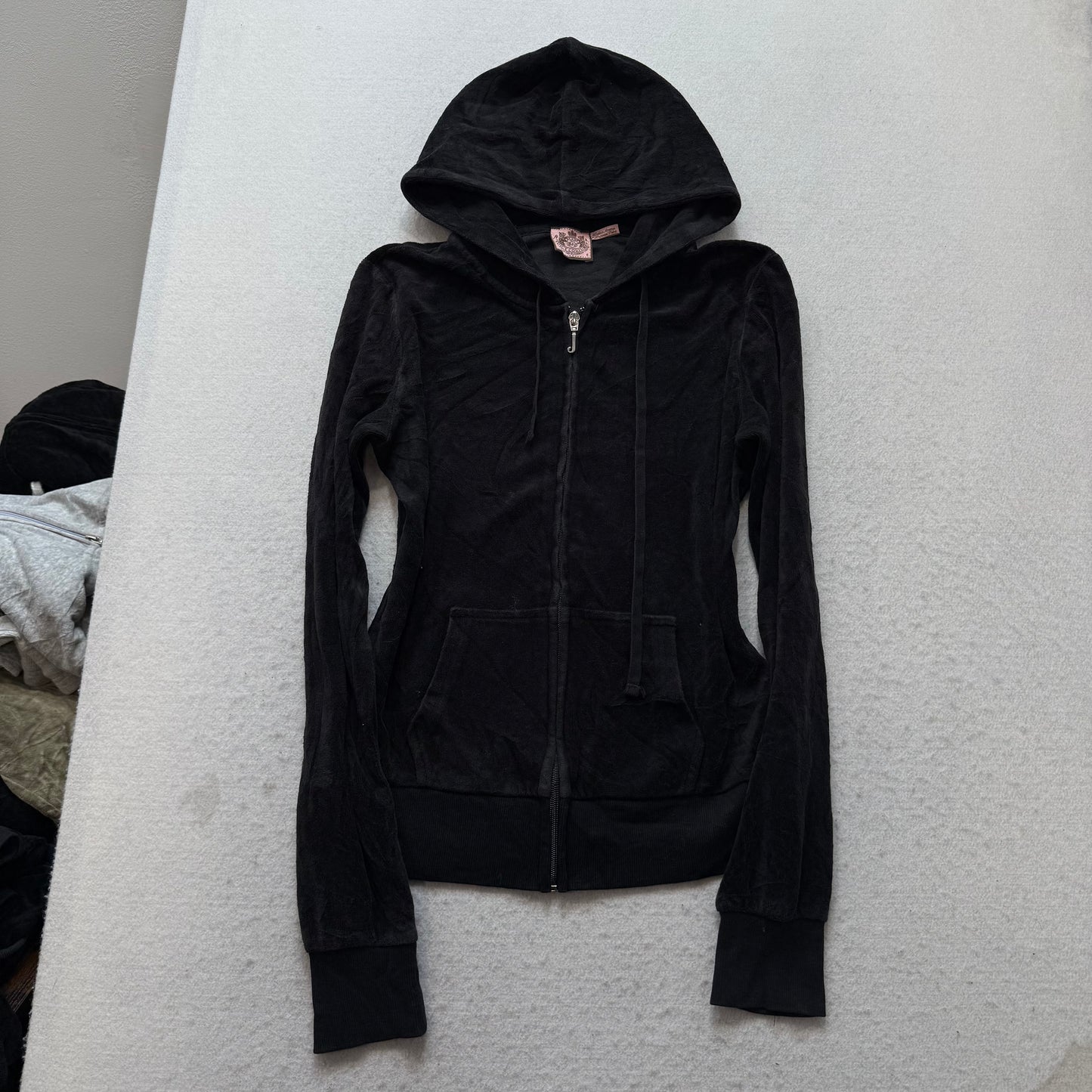 Vtg Juicy Couture Black Velour Tracksuit Set Hoodie & Cherry Graphic Pant Size S
