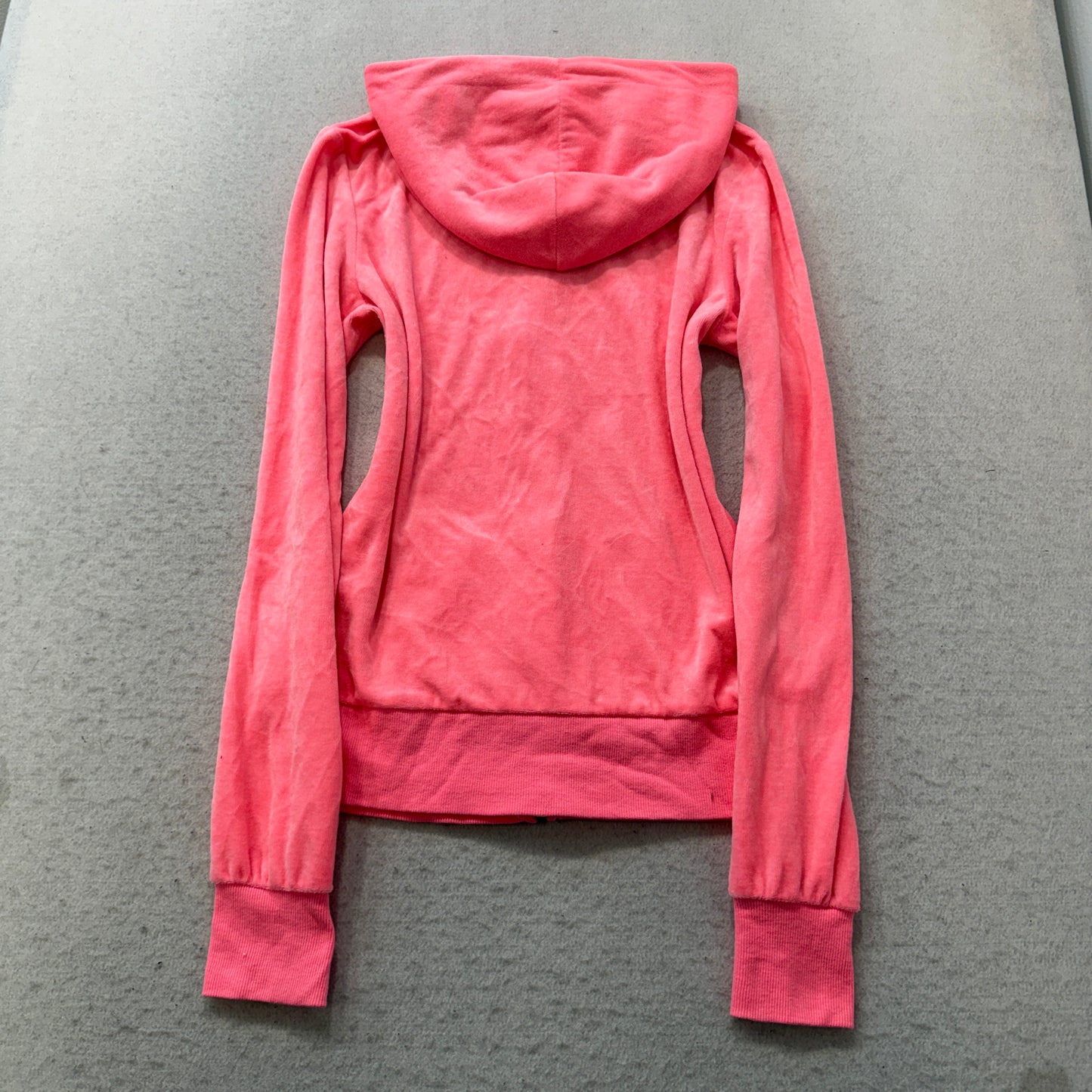 Vintage Juicy Couture Women's Pink Velour Zip-Up Hoodie Drawstring Pocket Size S