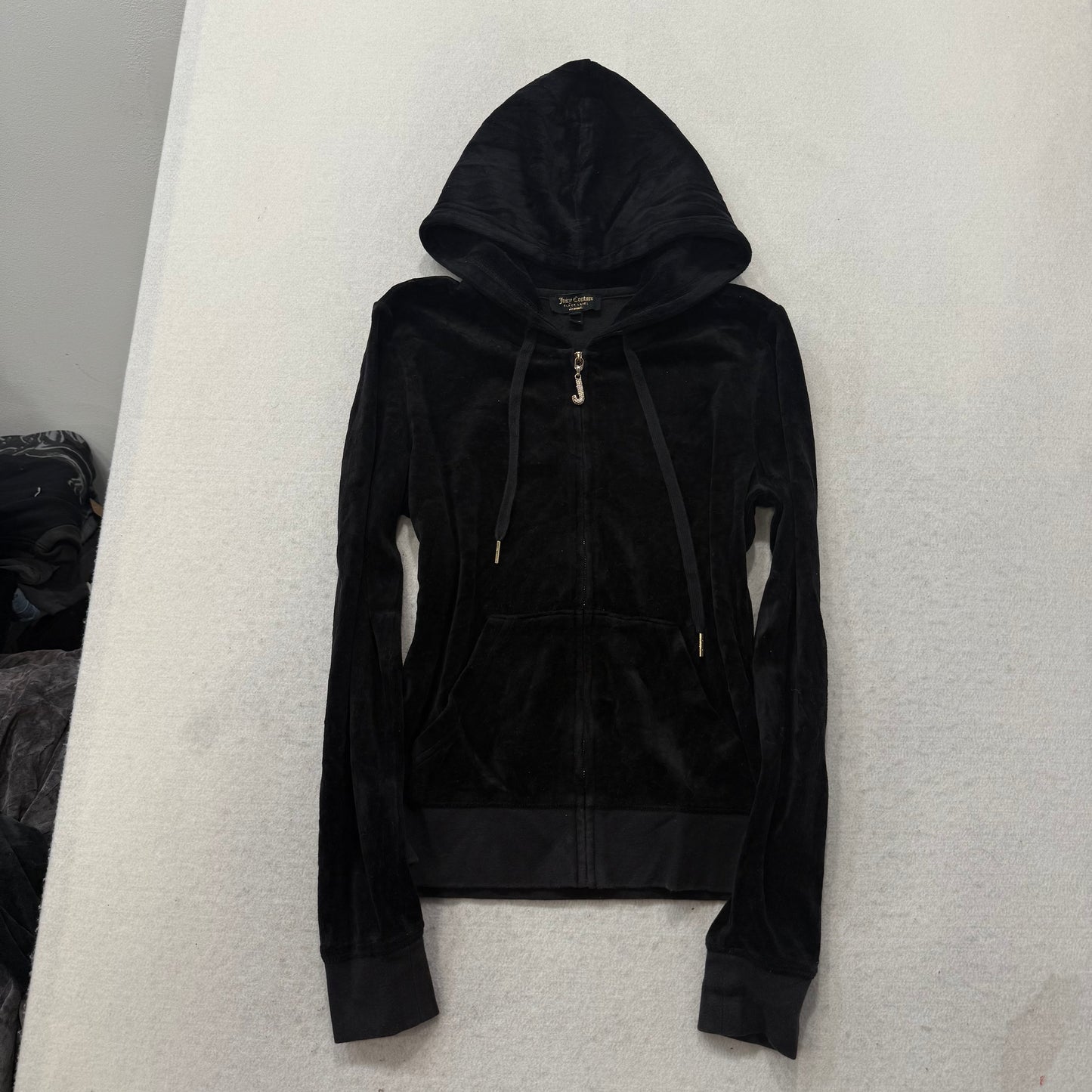 Juicy Couture Black Velour Track Zip Up Hoodie Size S