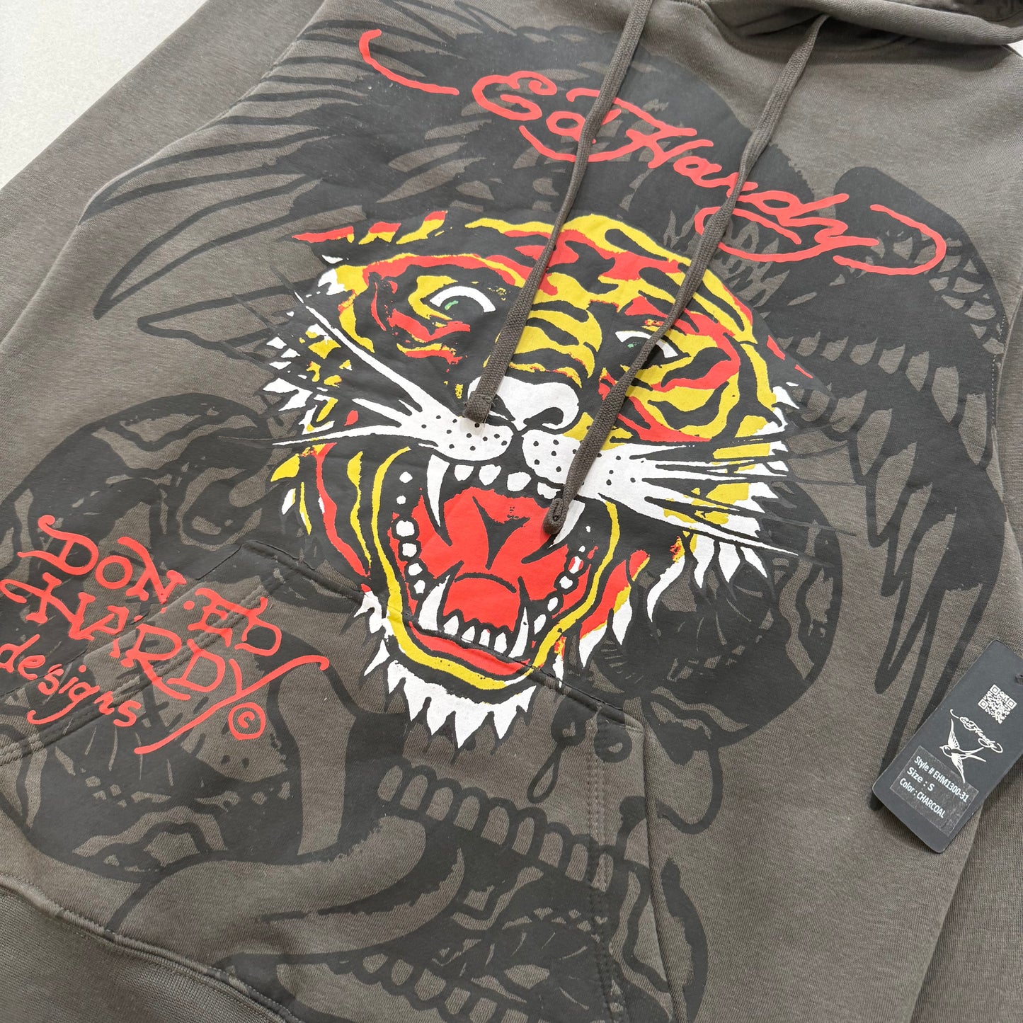 ED HARDY “Tiger Roar” CHARCOAL PULLOVER HOODIE