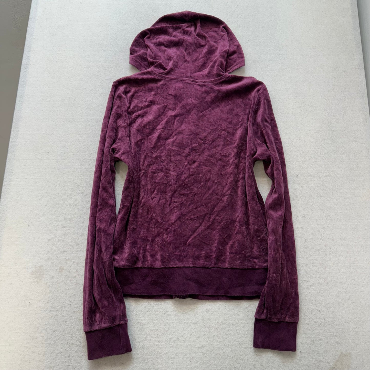 Juicy Couture Women's Deep Plum Velour Full Zip Hoodie Loungewear Preppy Size L