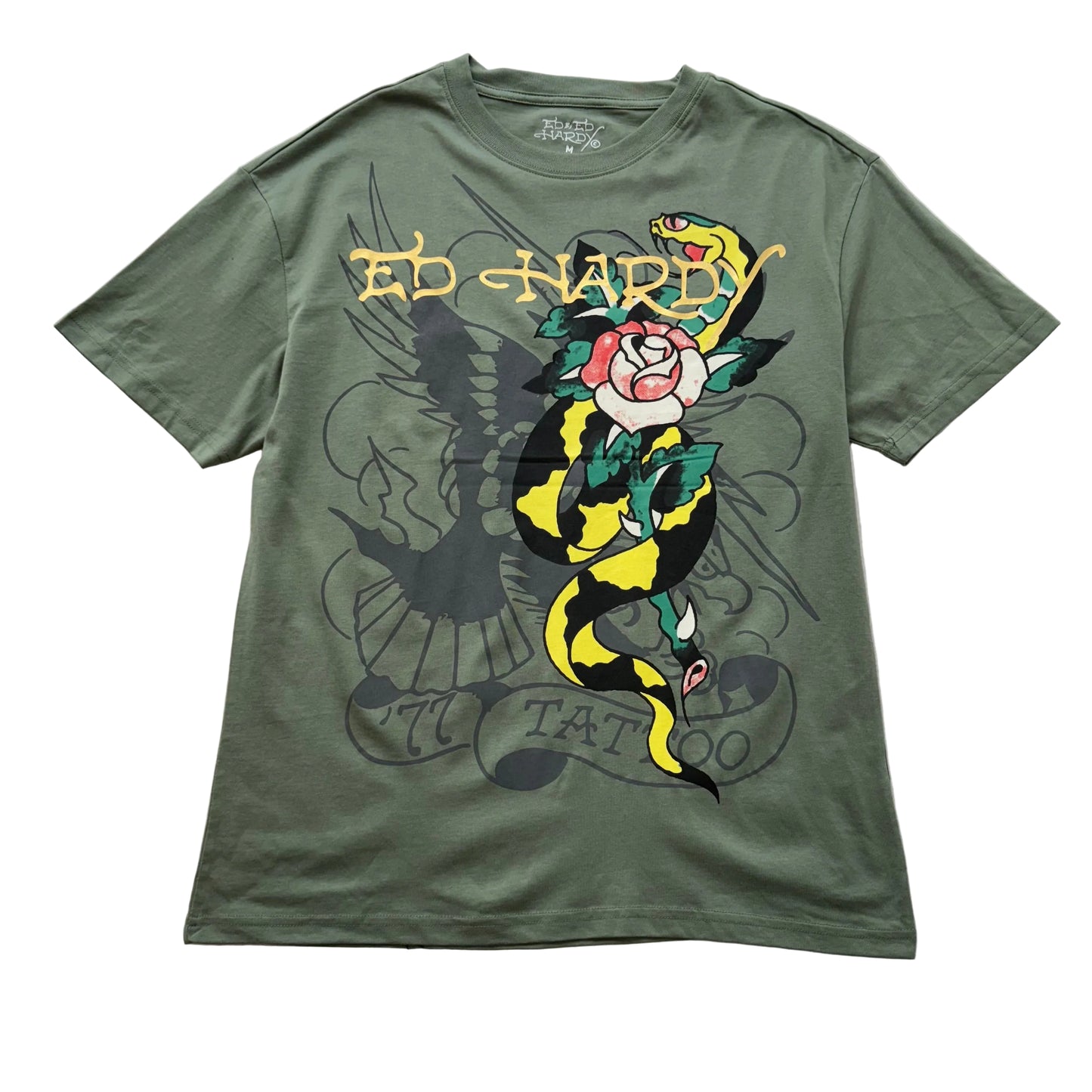 ED HARDY “Cobra Rose” OLIVE GRAPHIC TEE