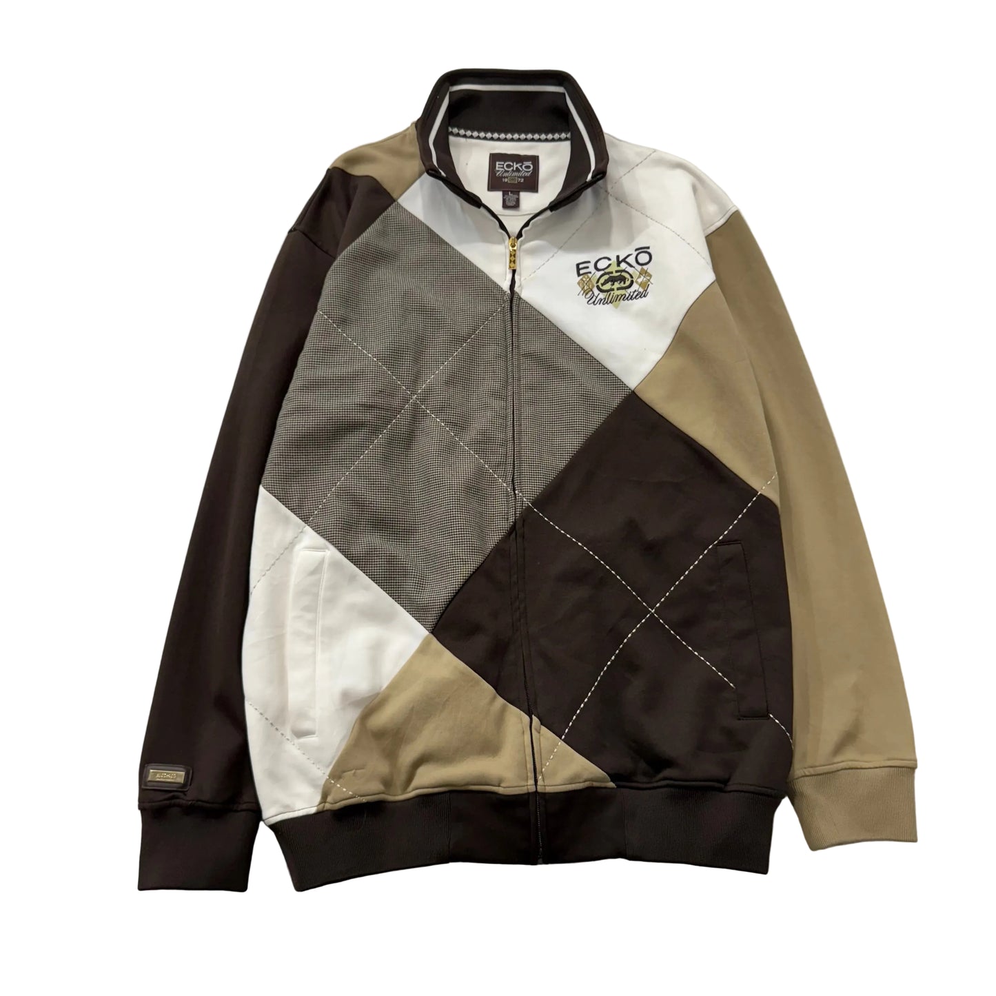Ecko Unltd. Men's Multicolor Cotton Blend Argyle Track Jacket Streetwear Size L