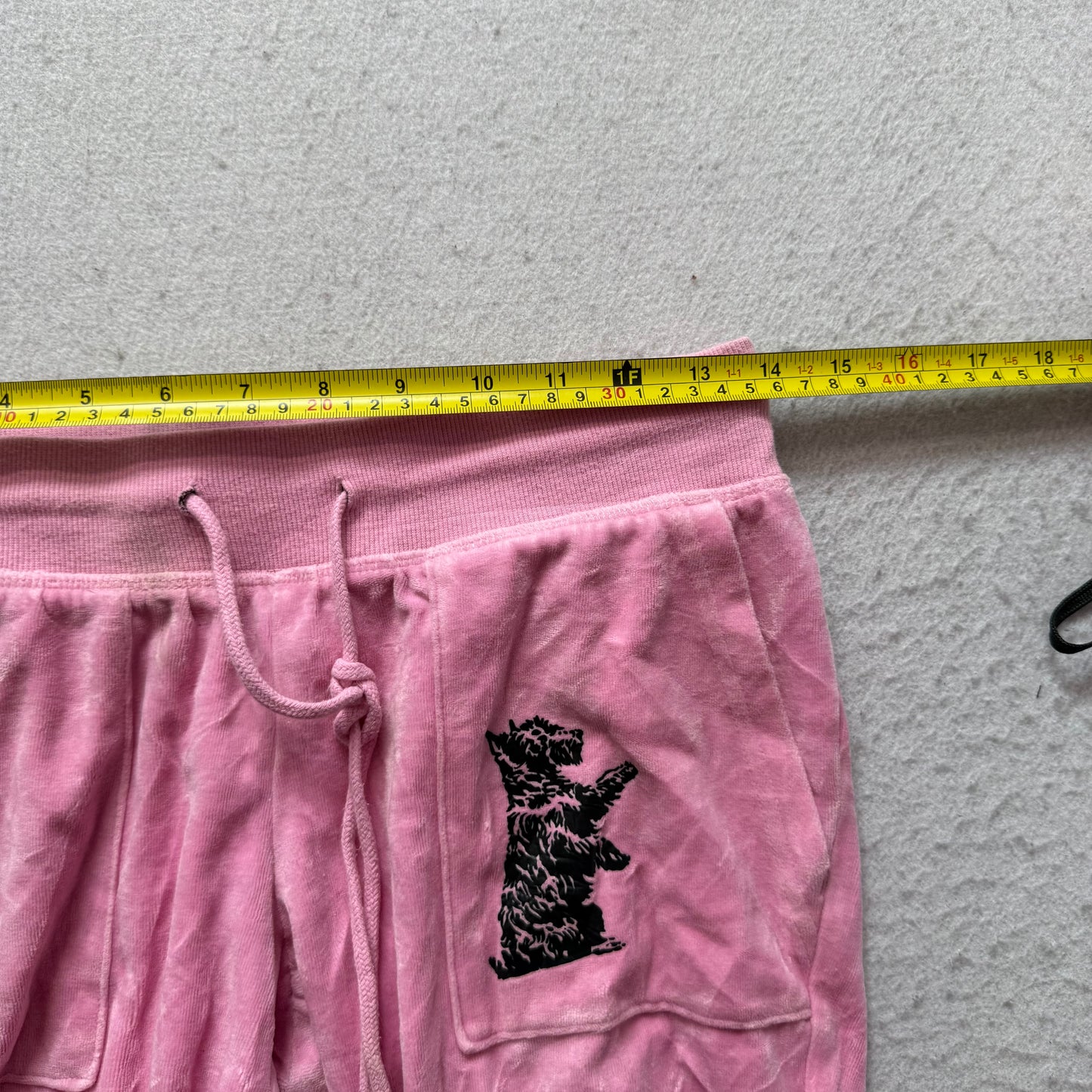 Vintage Juicy Couture Womens Pink Velour Flare Track Pant Pocket Dog Logo Size S