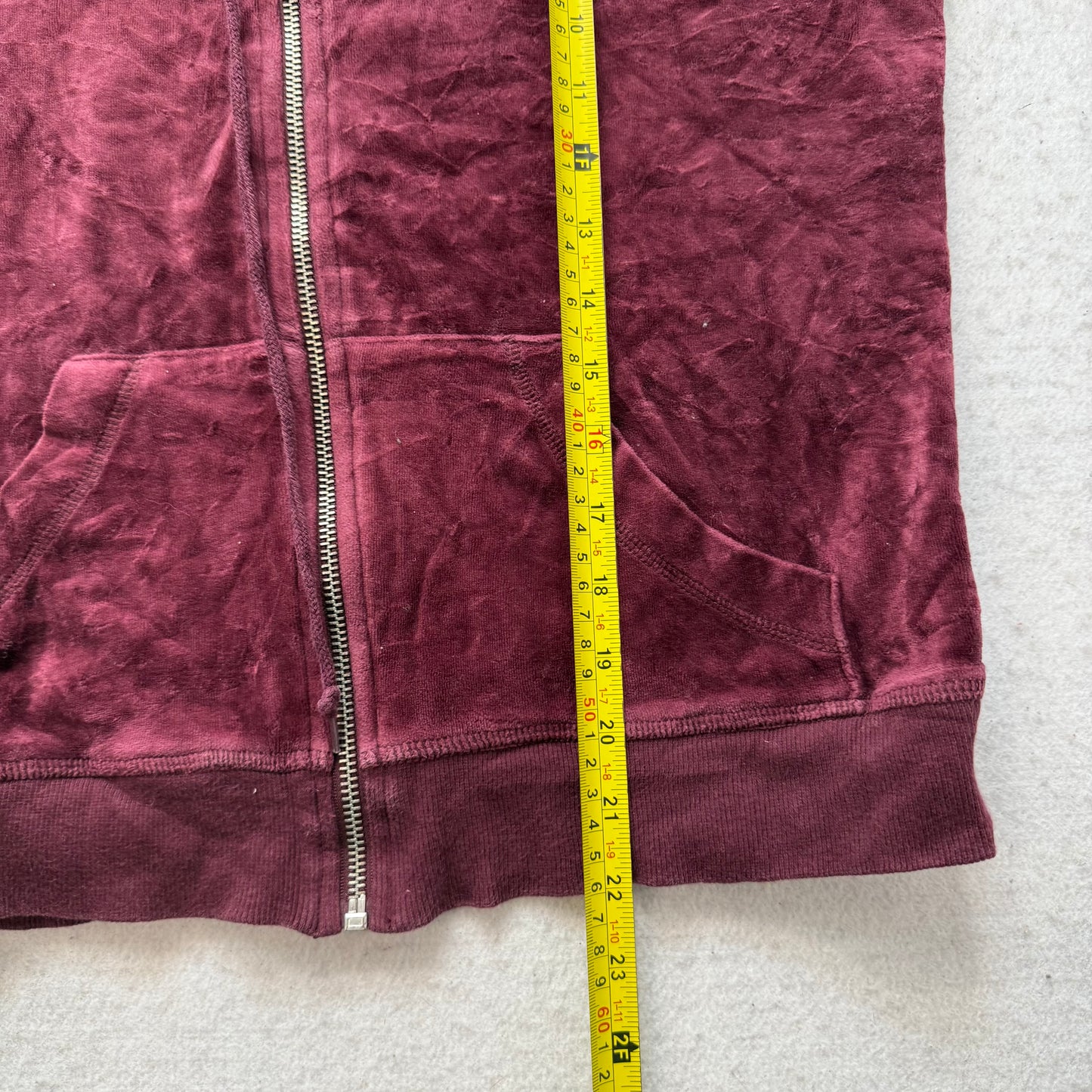 Juicy Couture Scottie Dogs Women's Burgundy Velour Zip-Up Hoodie Pockets Size M