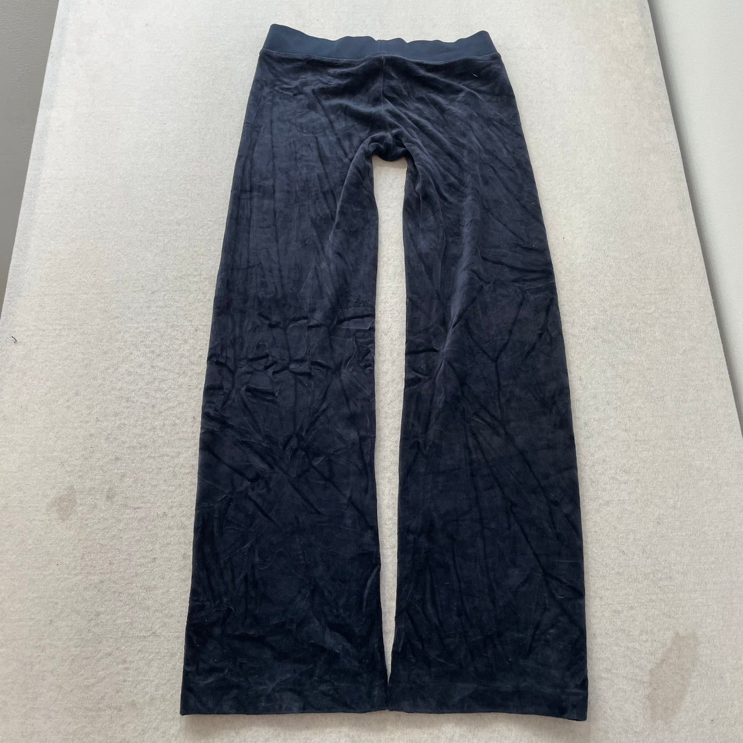 Juicy Couture Women's Navy Velour Flared Track Pant Drawstring Crown Logo Size P