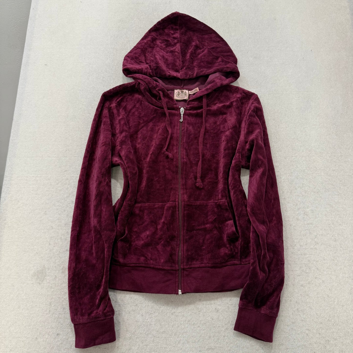 Juicy Couture Women's Maroon Velour Full Zip Hoodie Graphic Logo Preppy Size M