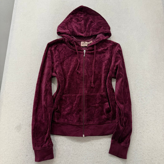 Juicy Couture Women's Maroon Velour Full Zip Hoodie Graphic Logo Preppy Size M