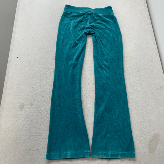 Vintage Juicy Couture Women's Teal Velour Flared Track Pants Drawstring Size S