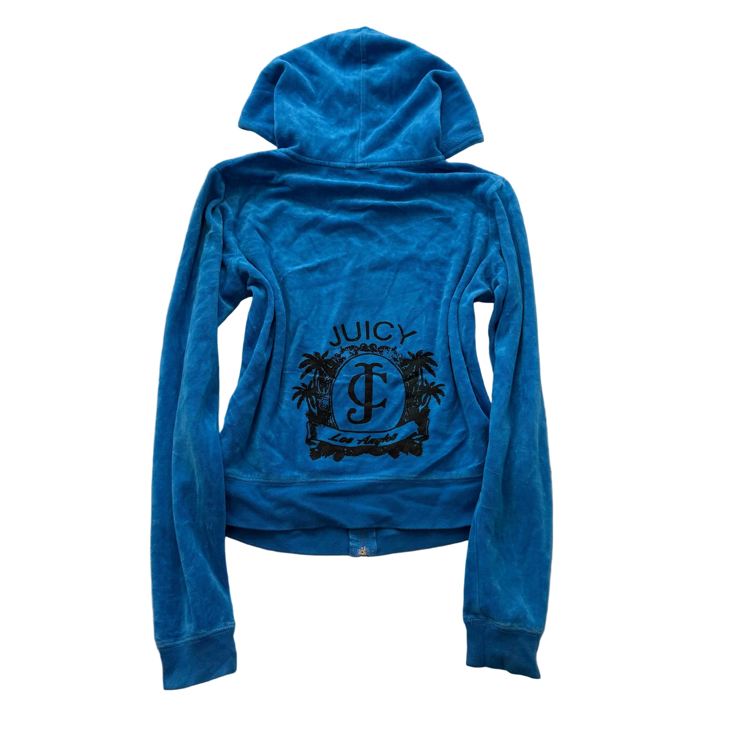 Vintage Juicy Couture Women's Blue Velour Zip Up Hoodie Loungewear Preppy Size S