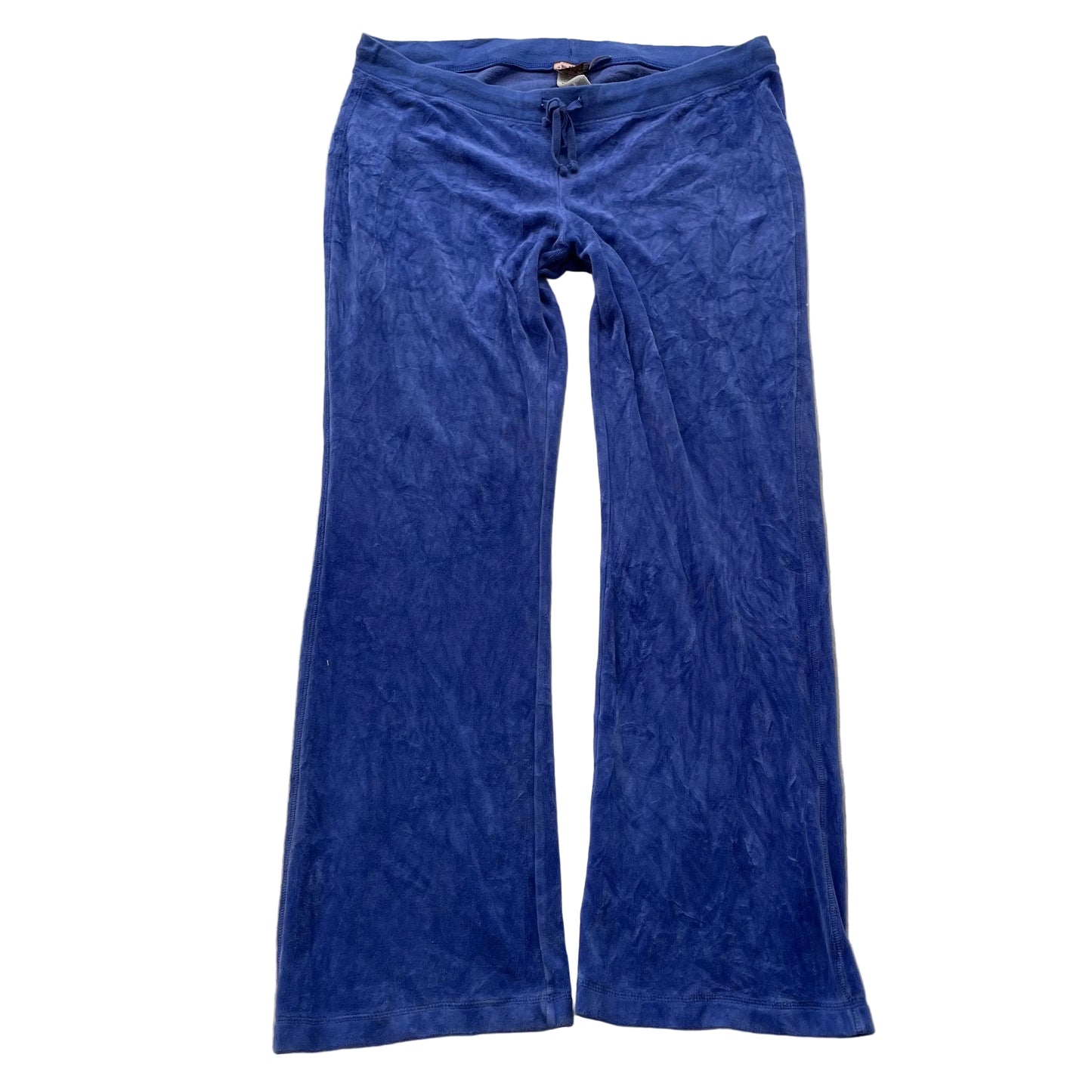 Vintage Juicy Couture Women's Blue Velour Flared Track Pants Drawstring Size L