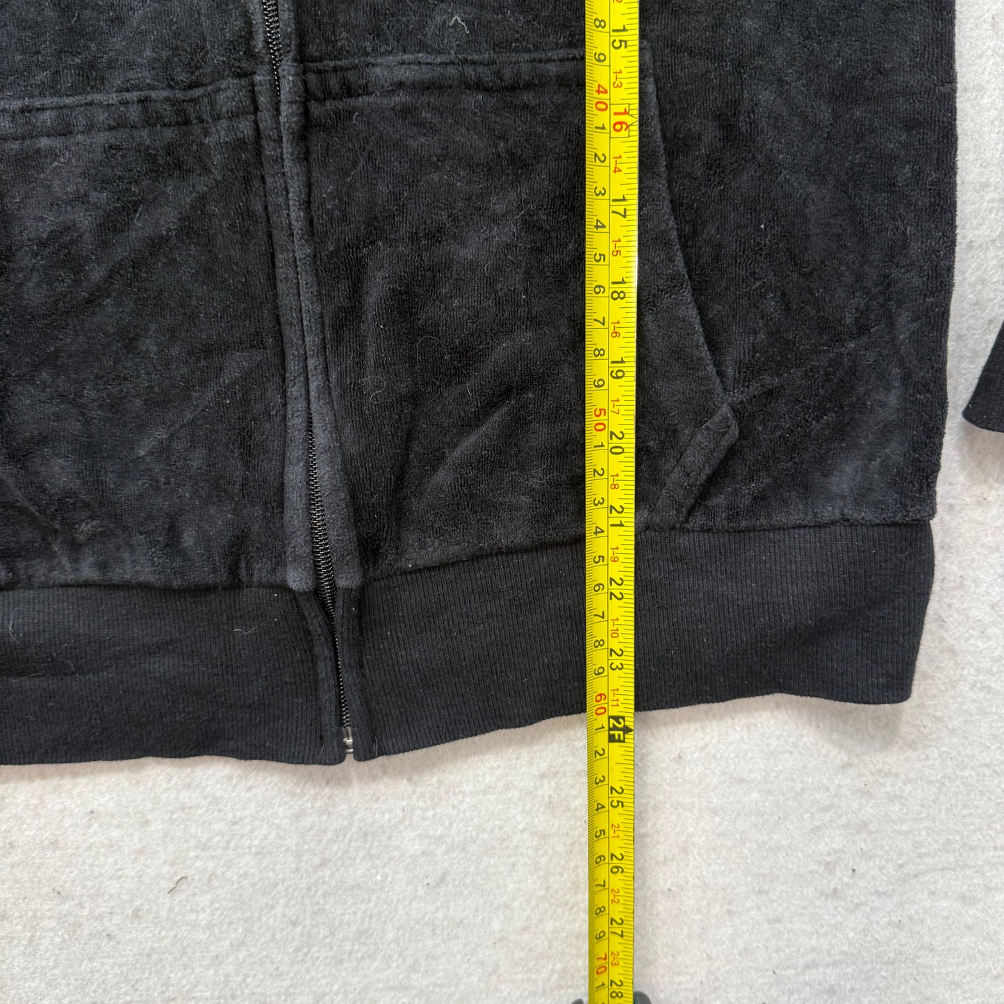 Juicy Couture Womens Solid Black Velour Full Zip Hoodie Loungewear Preppy Size M