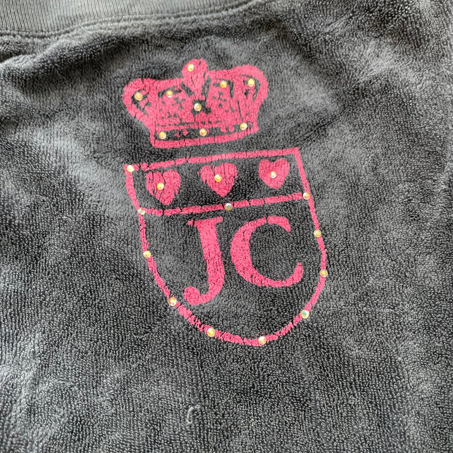 Juicy Couture Women's Navy Velour Flared Leg Track Pant Rhinestones Logo Size M