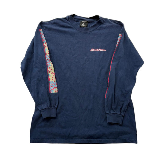 Local Motion Hawaiian Surfgear Navy Blue T-Shirt Floral Print Long Sleeve Size M