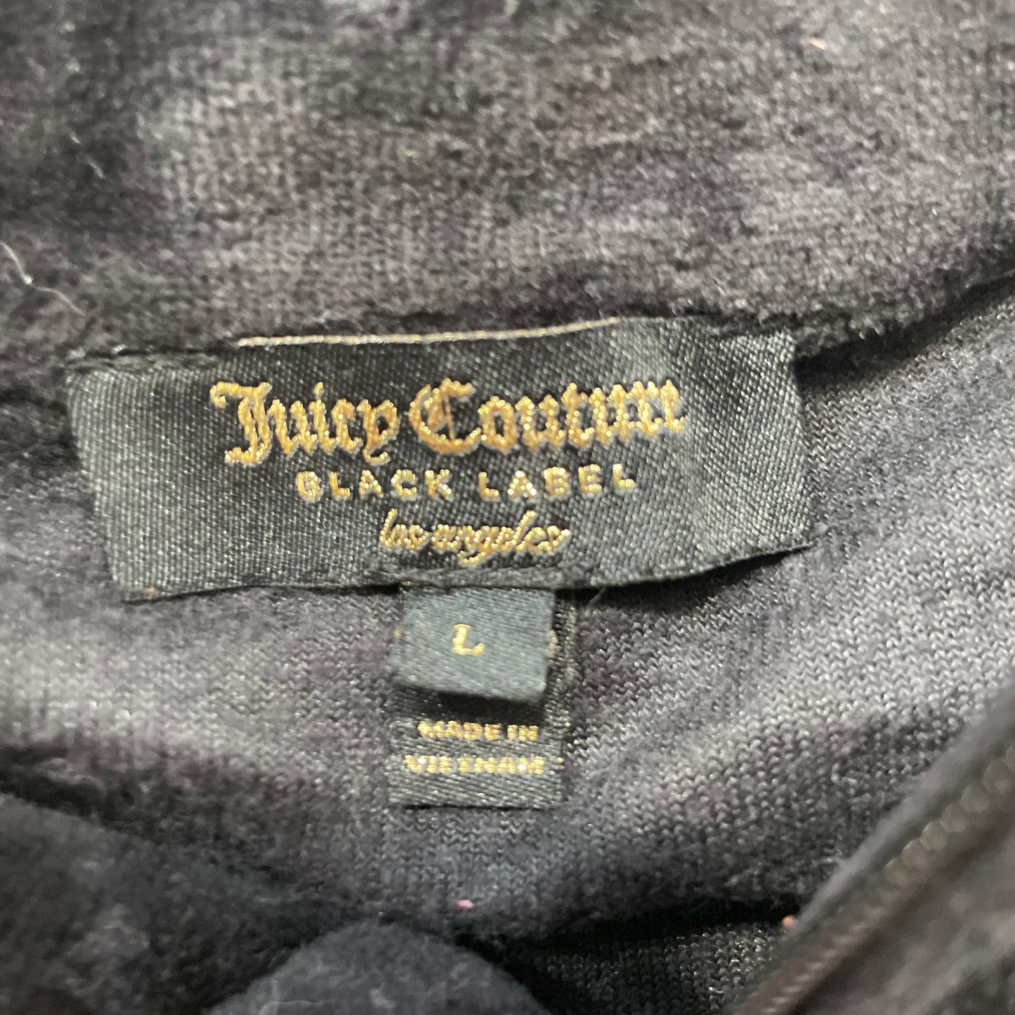 Juicy Couture Womens Black Velour Zip-Up Track Jacket Pockets Black Label Size L