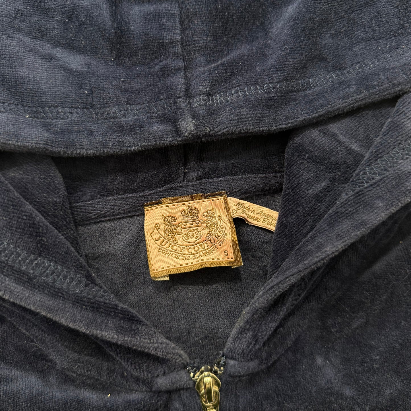 Vintage Juicy Couture Scottie Dogs Women's Navy Velour Hoodie Made In USA Size S