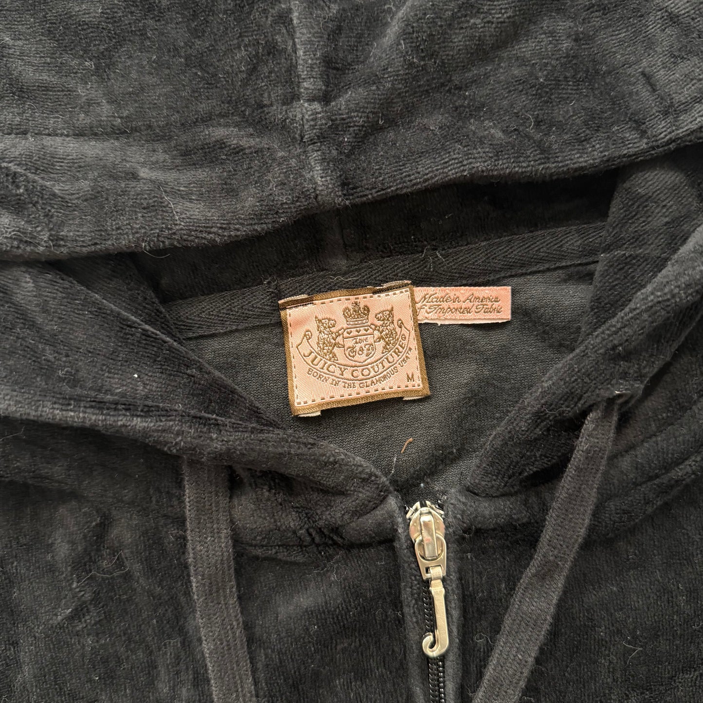 Juicy Couture Womens Solid Black Velour Full Zip Hoodie Loungewear Preppy Size M
