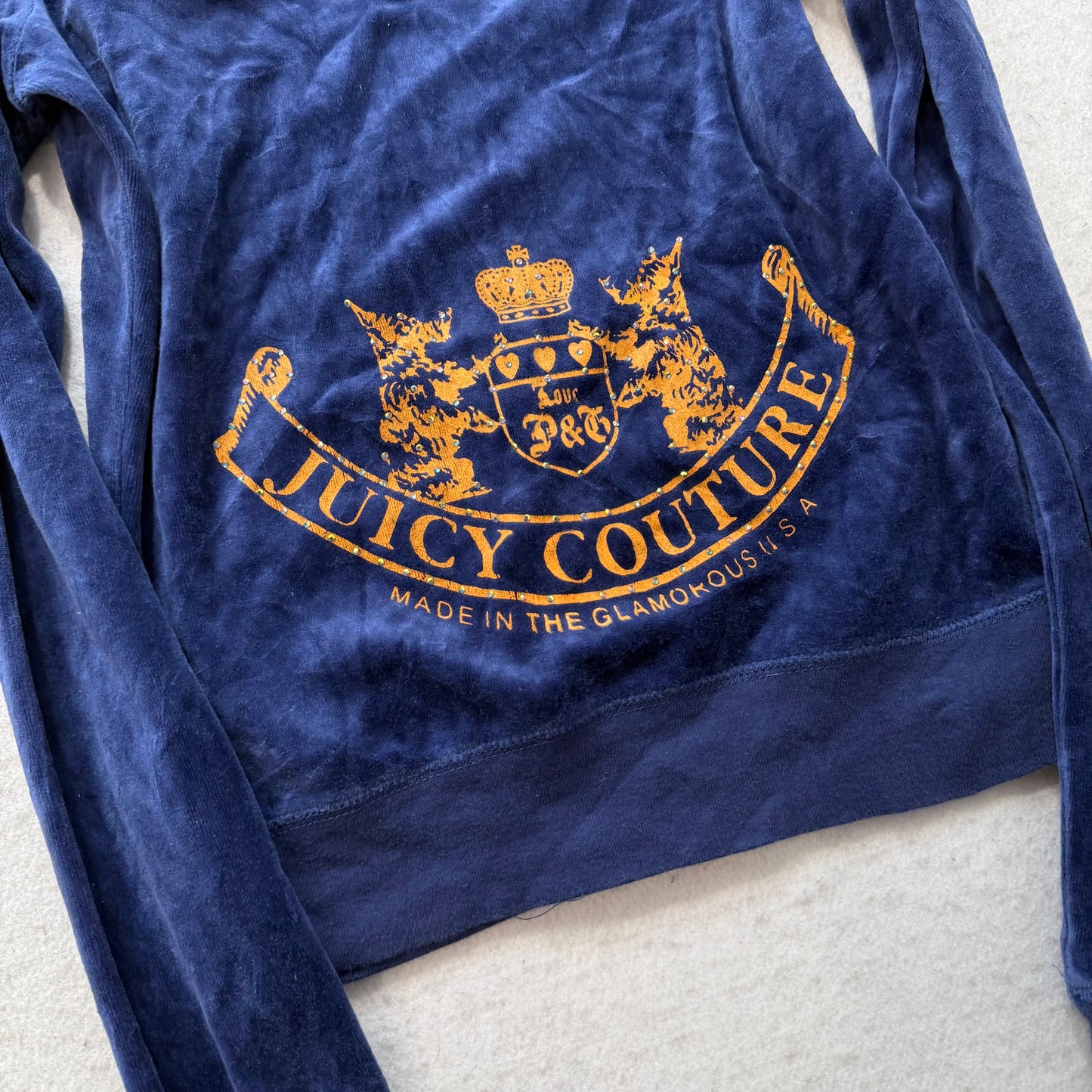 Vintage Juicy Couture Scottie Dogs Women's Navy Velour Hoodie Rhinestone Size S