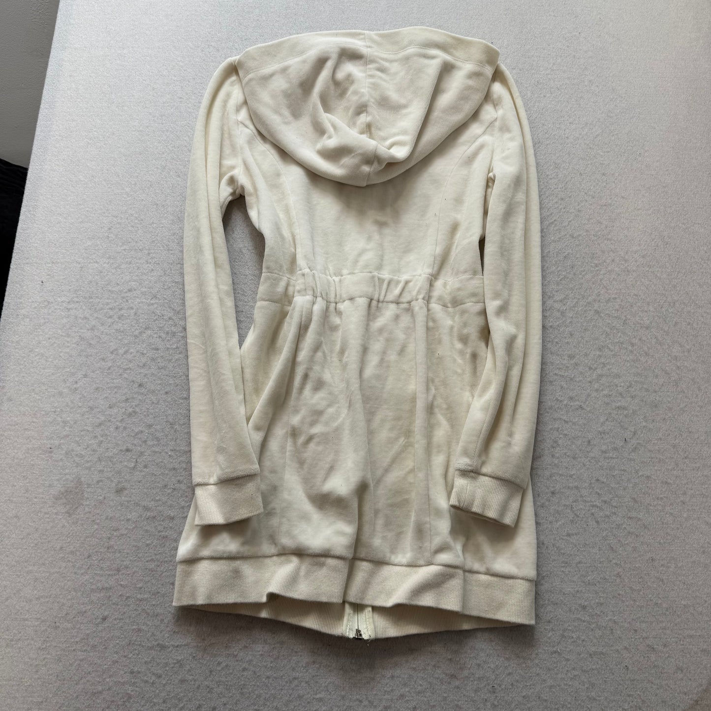 Bebe Women Cream Velour Full Zip Long Hoodie Drawstring Waist Pocket Y2k Size XS