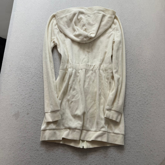 Bebe Women Cream Velour Full Zip Long Hoodie Drawstring Waist Pocket Y2k Size XS