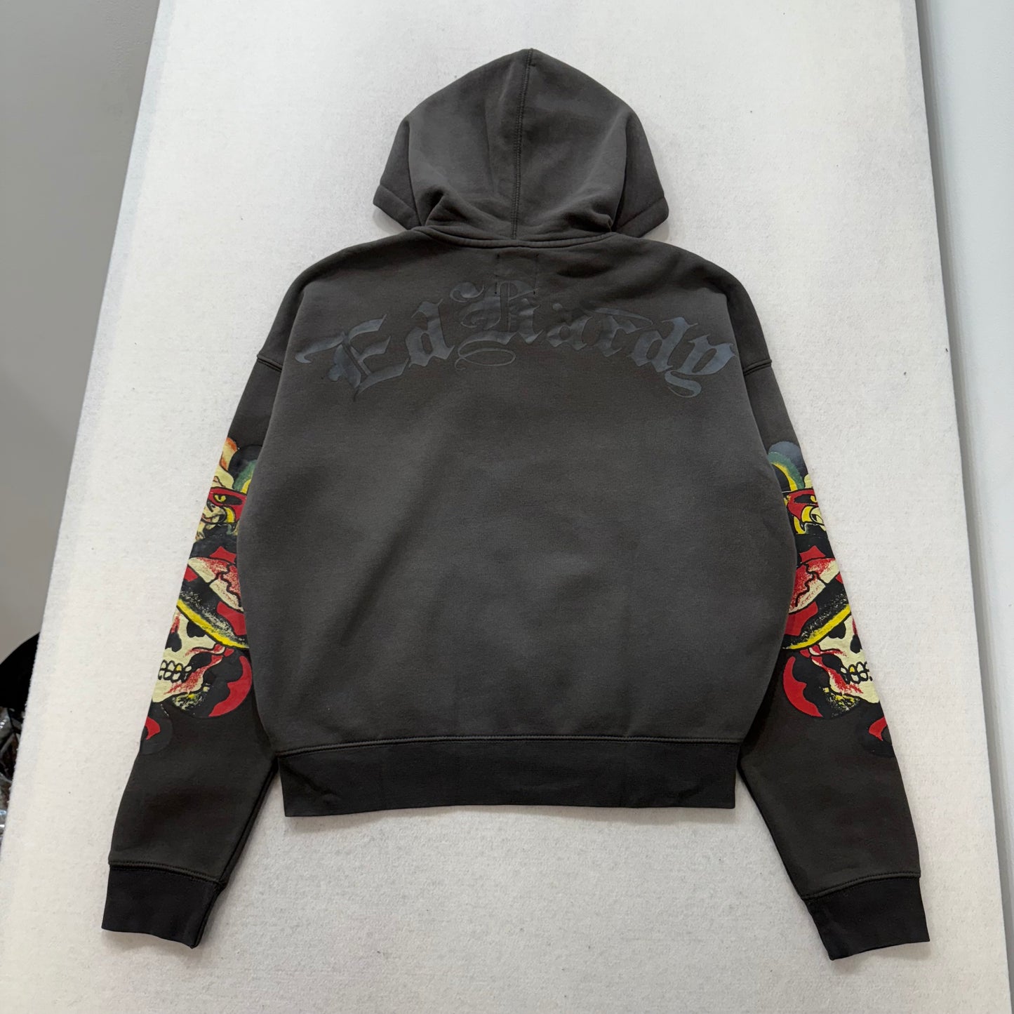 ED HARDY “Skulls” CHARCOAL SUNFADED BOXY ZIP UP HOODIE