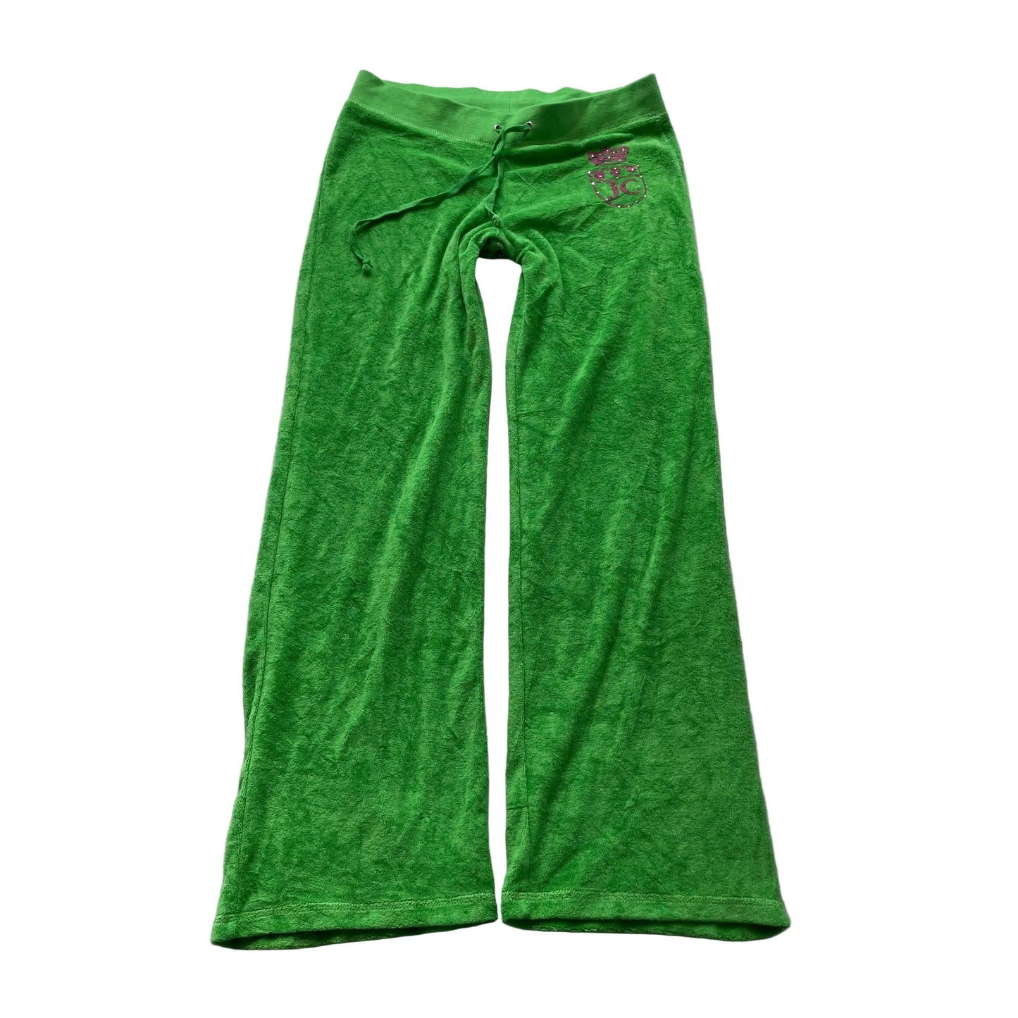 Juicy Couture Womens Green Terry Cloth Flared Track Pants Rhinestone Logo Size M