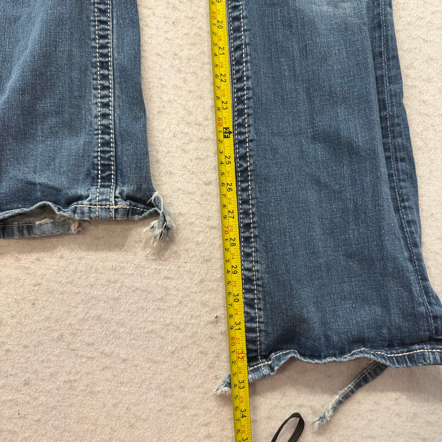 Miss Me Easy Boot Women Blue Bootcut Jeans Embellished Pocket Frayed Hem Size 25