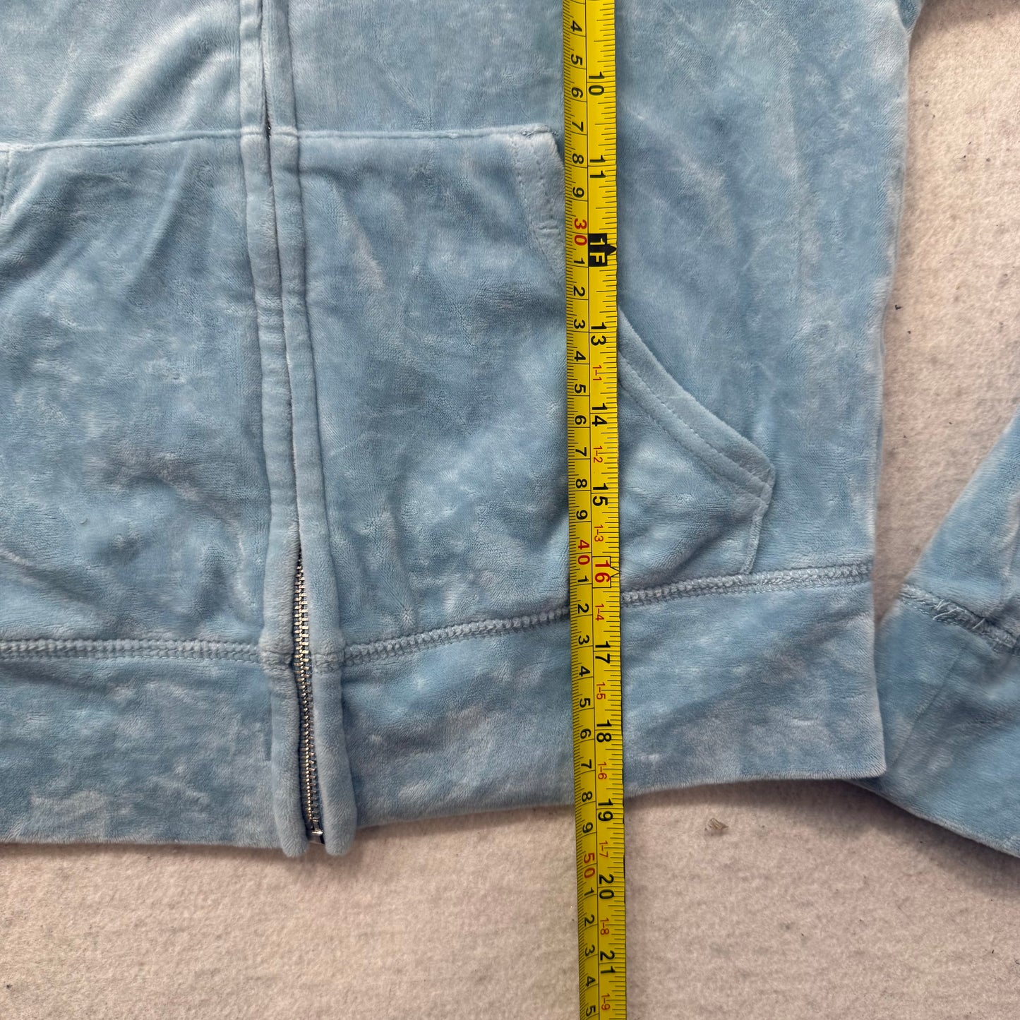Juicy Couture Women's Light Blue Velour Zip-Up Cropped Hoodie Rhinestones Size S