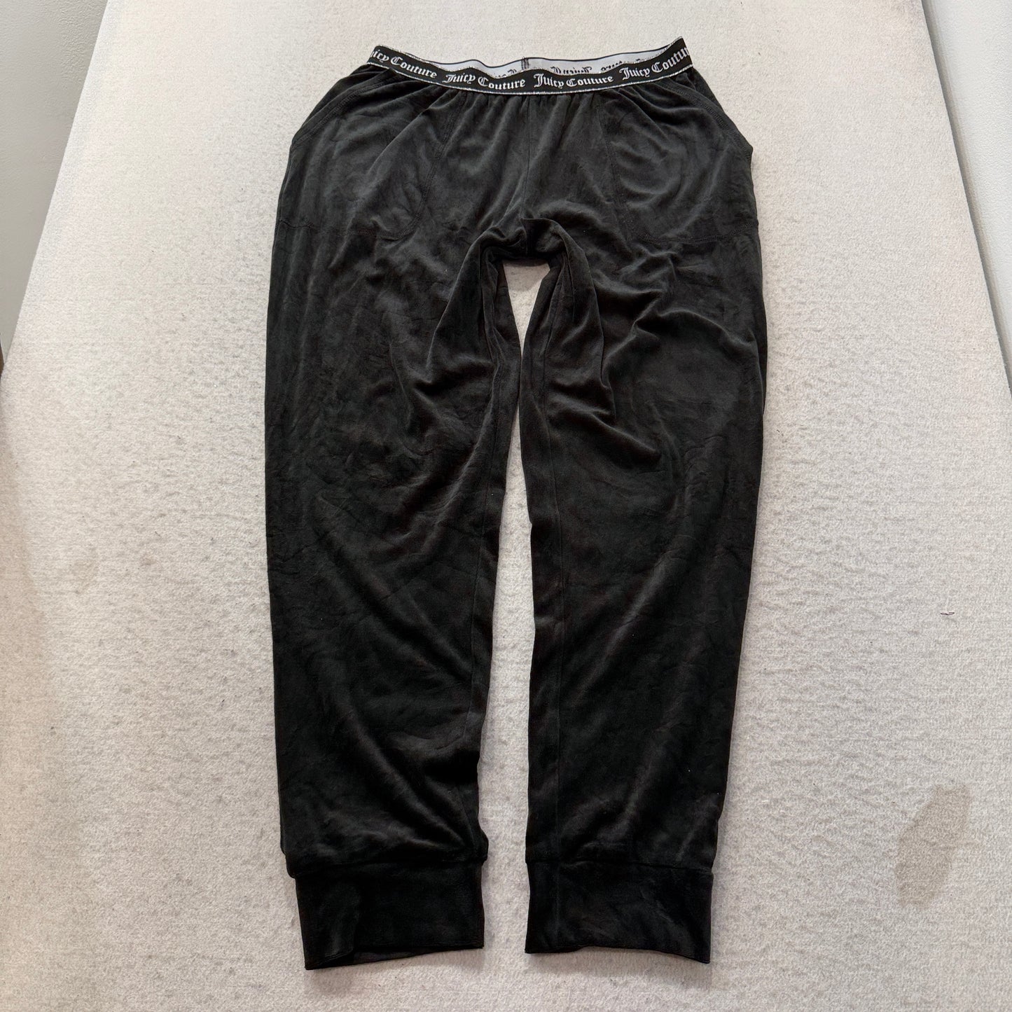 Juicy Couture Women's Black Velour Joggers Tapered Leg Elastic Waist Logo Size M