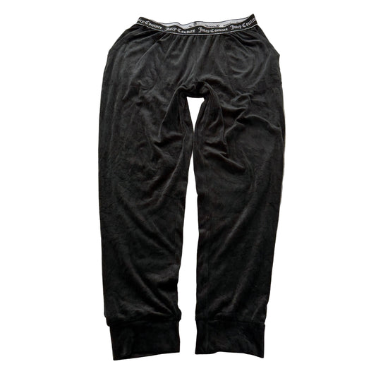 Juicy Couture Women's Black Velour Joggers Tapered Leg Elastic Waist Logo Size M