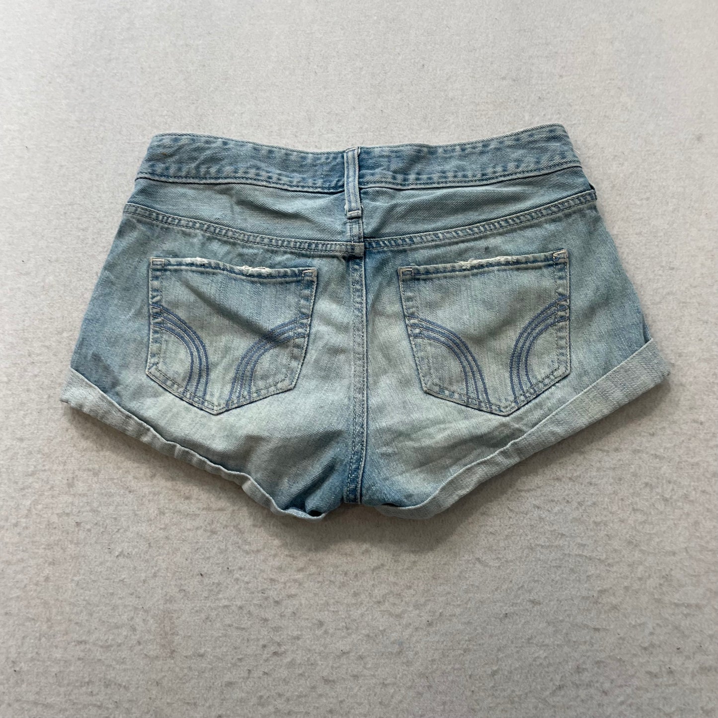 Hollister Women's 3 Blue Denim Cuffed Hem Shorts Button Fly Casual Fit Size W26