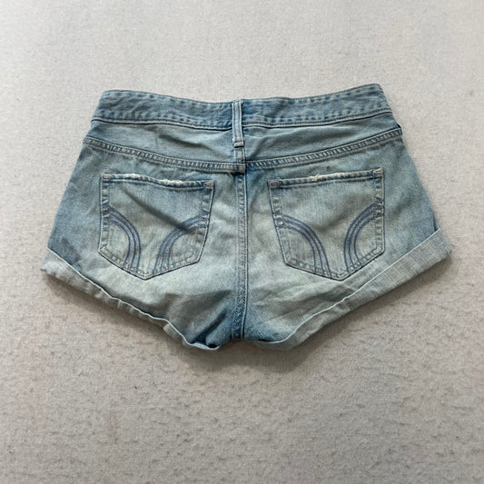 Hollister Women's 3 Blue Denim Cuffed Hem Shorts Button Fly Casual Fit Size W26