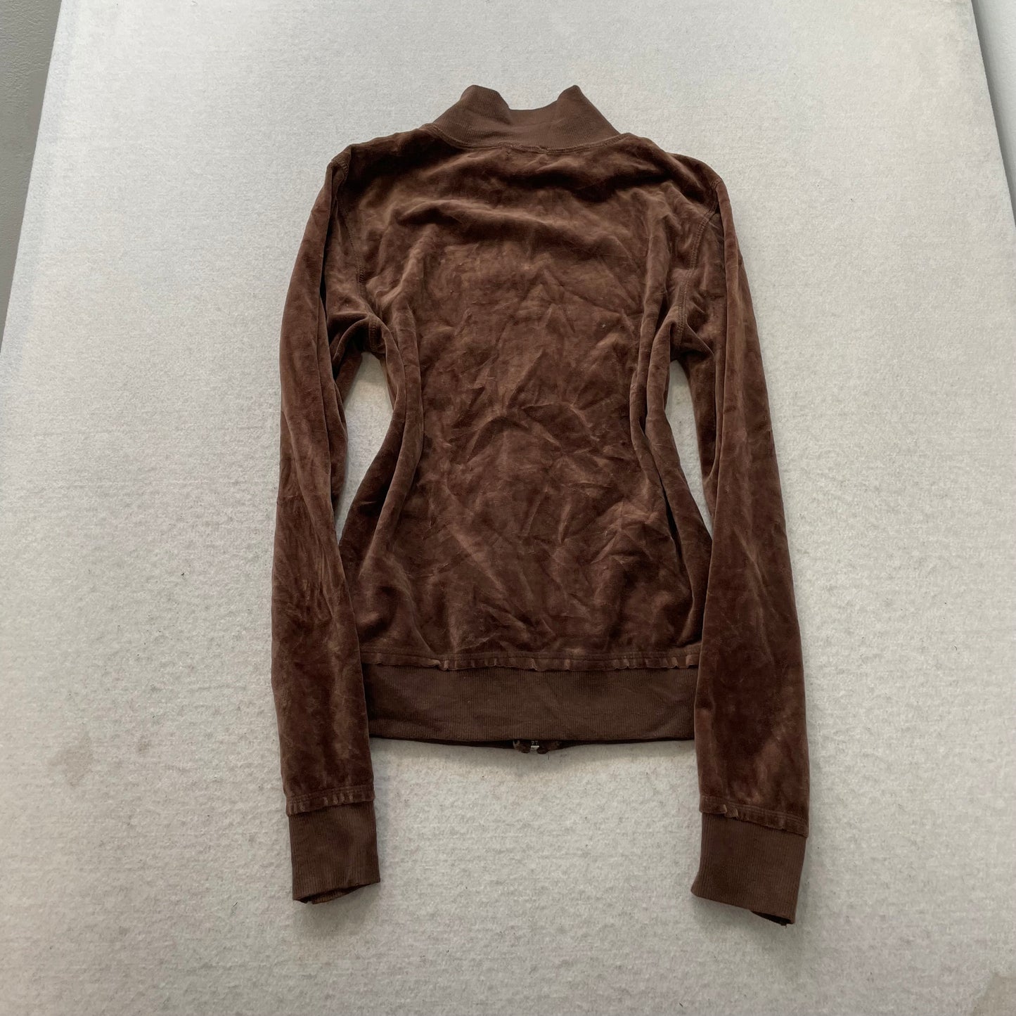 Juicy Couture Womens Brown Velour Zip-Up Track Jacket Long Sleeve Pockets Size M