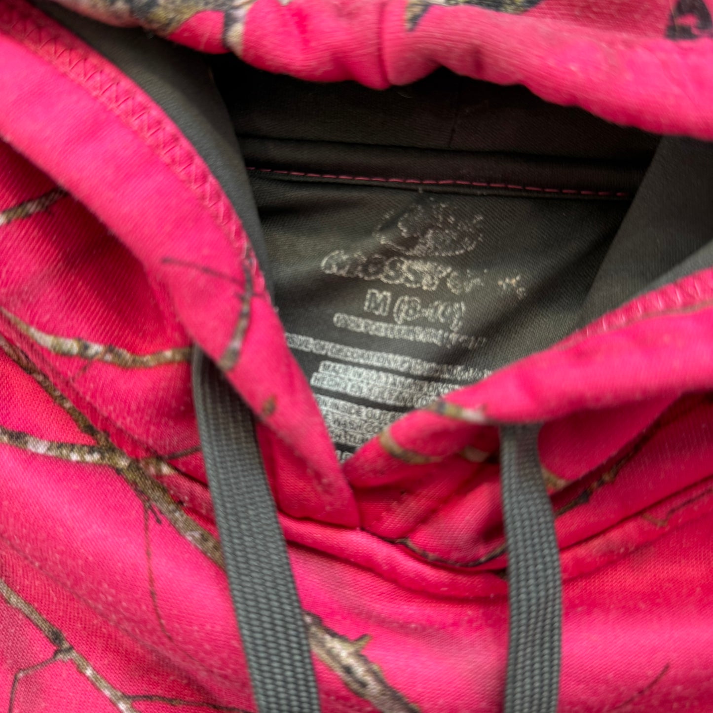 Mossy Oak Women's Pink Camo Pullover Hoodie Drawstring Logo Graphic Y2k Size M